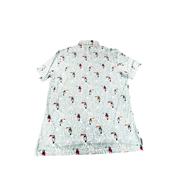 Johnnie-O Toucan Bird Polo Shirt Mens XL Short Sleeve Blend Turquoise - Picture 4 of 8